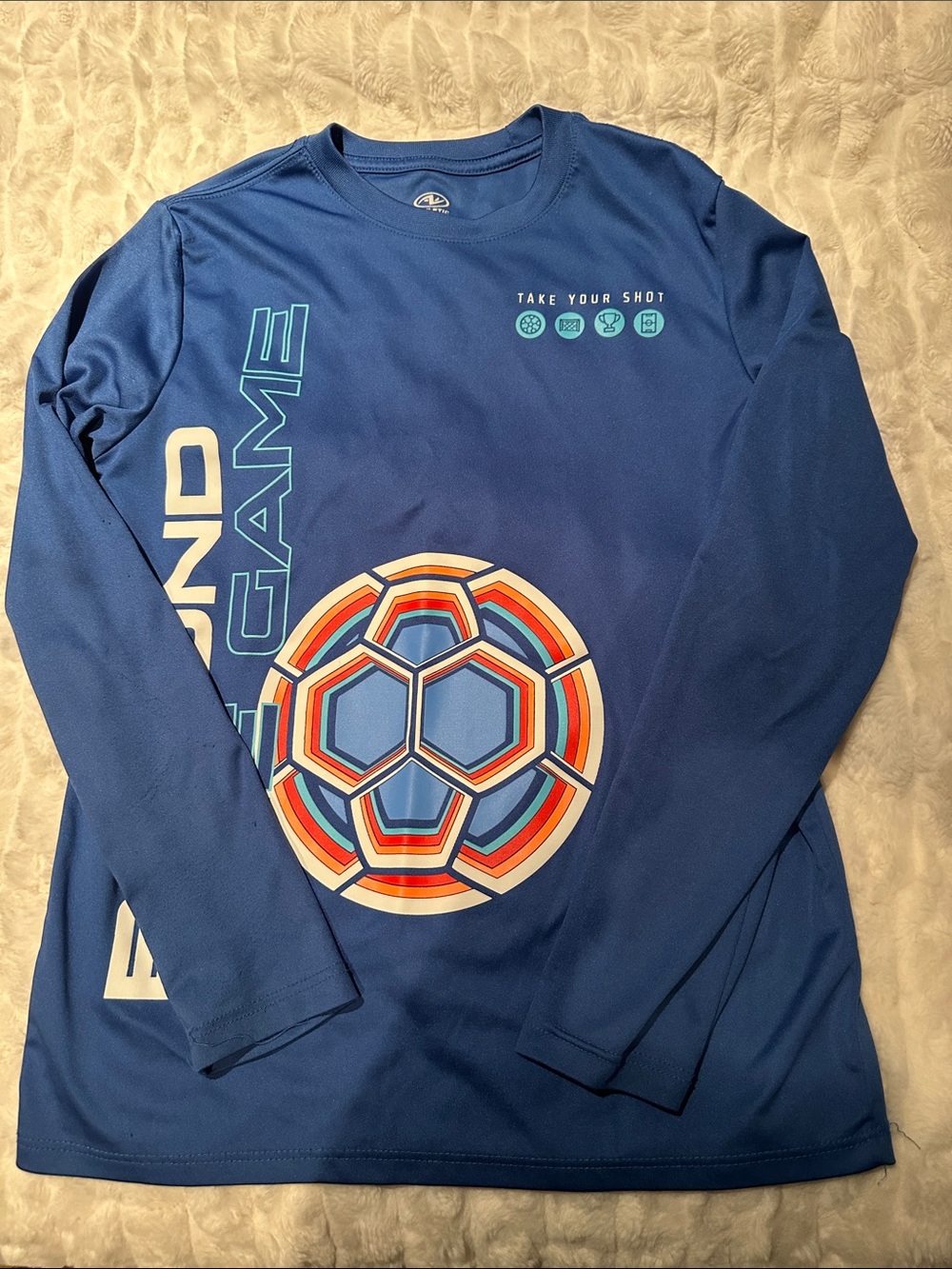 Athletic Works Blue Long-Sleeve Soccer Graphic Tee